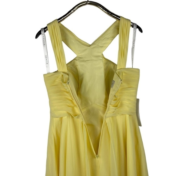AZAZIE AMANI DAFFODIL YELLOW PLEATED CHIFFON HALTER KNEE LENGTH BRIDESMAID DRESS - Picture 8 of 13